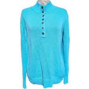 Croft & Barrow Blue High Collar Button Long Sleeve Pullover‎ Knit Sweater Size L